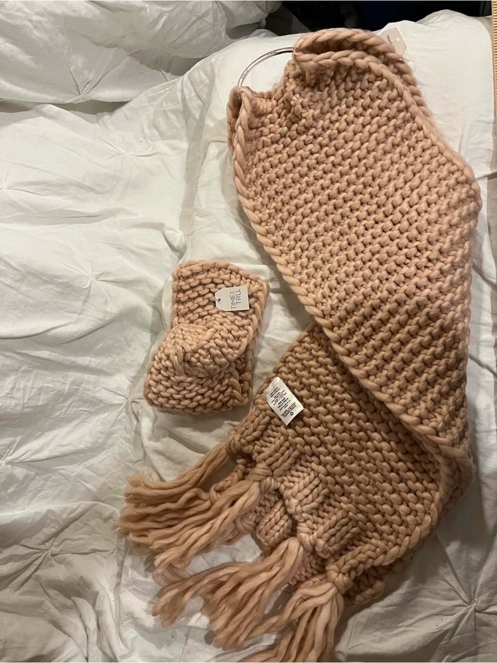 Chunky Knit Scarf and Headband Set - Peach